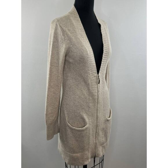 CYNTHIA ROWLEY Cream Beige Angora Wool Blend Full Zip Long Cardigan Sweater M - Picture 3 of 7